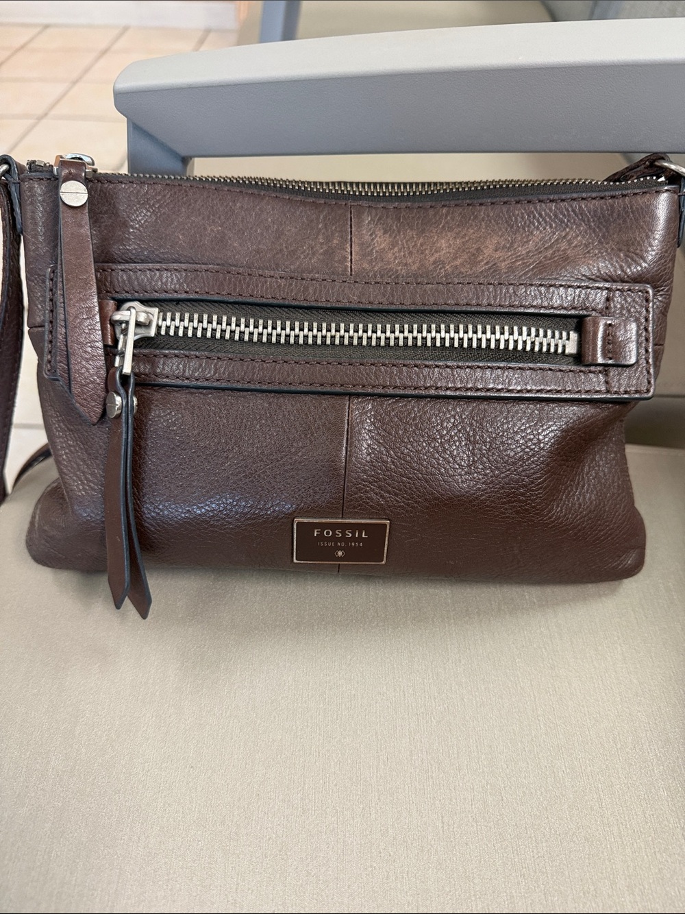 Fossil Dark Brown Leather Crossbody Bag